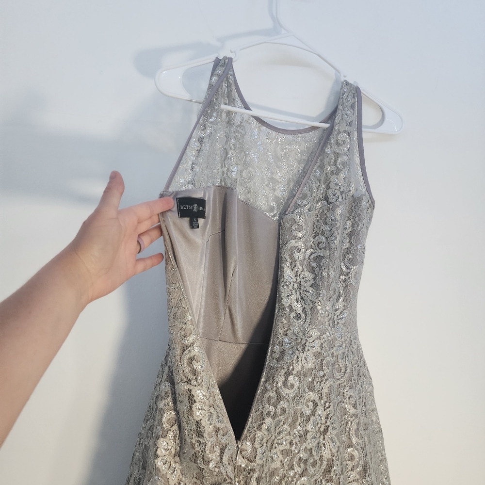 Betsy And Adam Silver Elegant Lace Dress Size 6 - Picture 5 of 7